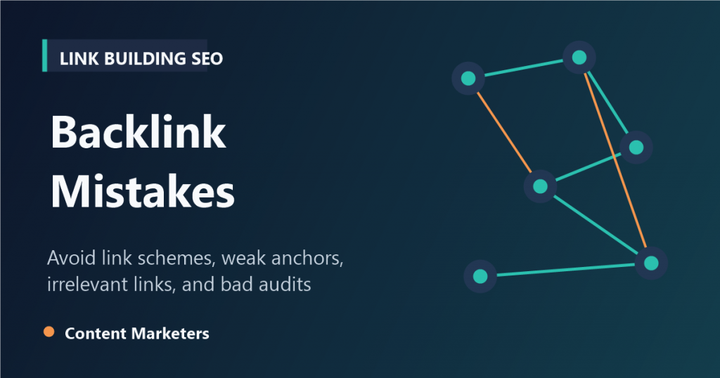 Warning-style SEO graphic showing common backlink mistakes that can hurt rankings